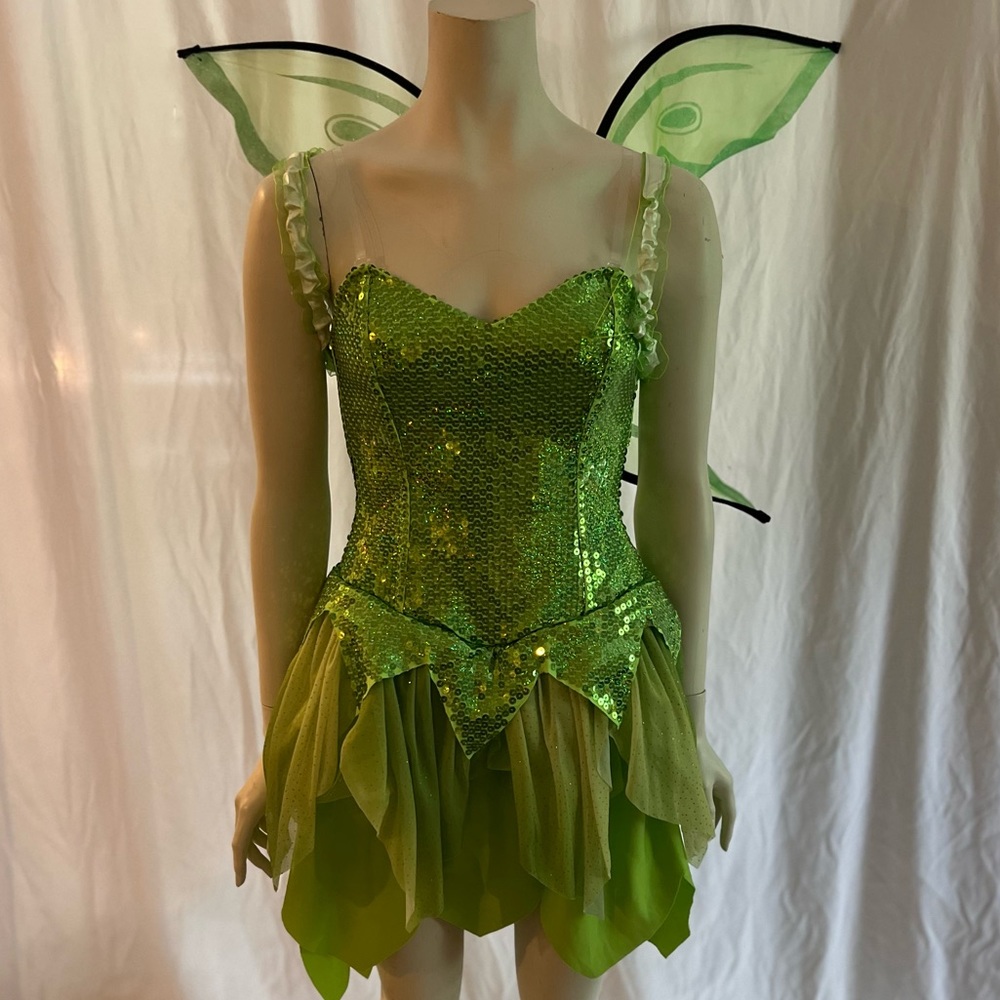 Disney Green Tinker Bell Sequin Fairy Costume Dress with Wings